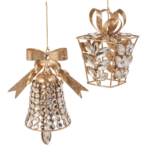Clear Jeweled Bell or Present Ornament - My Christmas