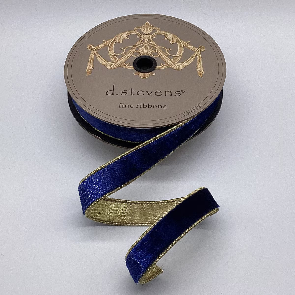 Navy Blue Ice Velvet Ribbon with Gold Back - 1.5" - My Christmas