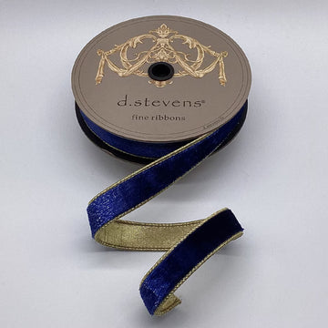Navy Blue Ice Velvet Ribbon with Gold Back - 1.5" - My Christmas