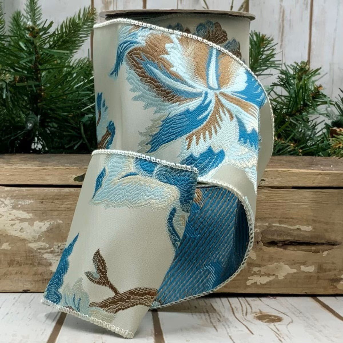 Blue and White Jacquard Ribbon - My Christmas