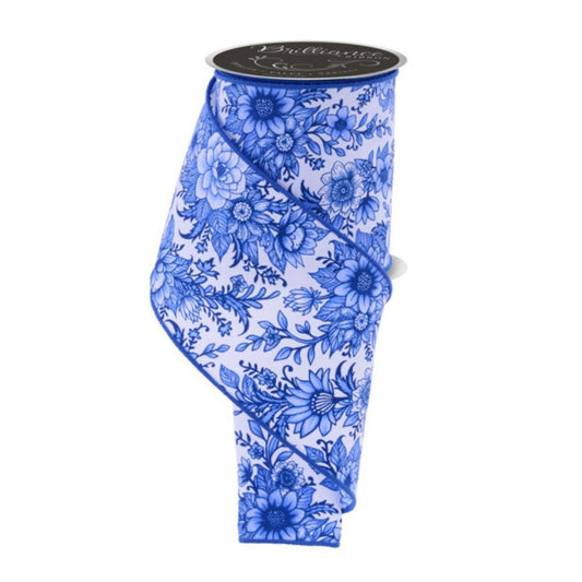 Blue Chinoiserie Floral Ribbon - 10cm wide - My Christmas