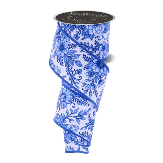 Blue Chinoiserie Floral Ribbon - My Christmas