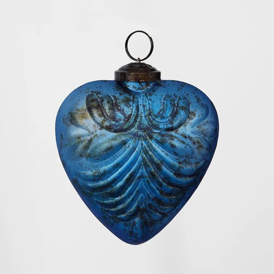 Blue Pattern Heart Glass Ornament - My Christmas