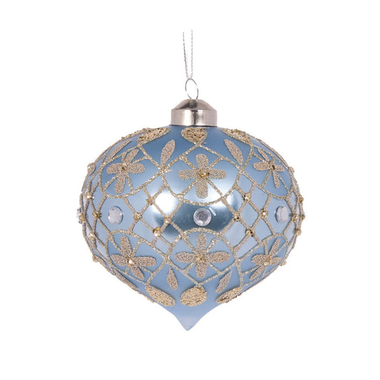 Blue Quilted Fleur Onion Bauble - My Christmas