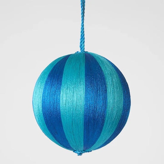 Blue & Turquoise Silk Stripe Bauble - Medium - My Christmas