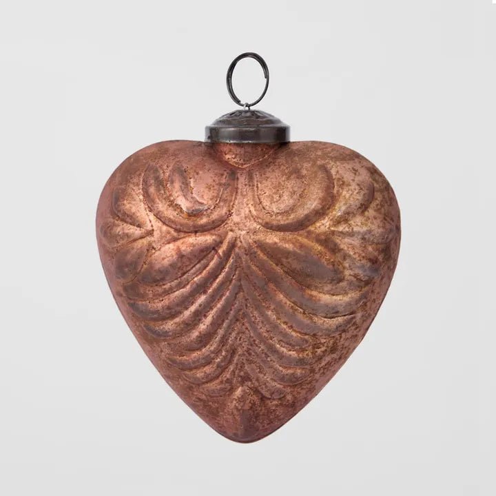 Bronze Pattern Heart Glass Ornament - My Christmas