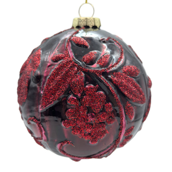 Burgundy Berry Glass Bauble - My Christmas