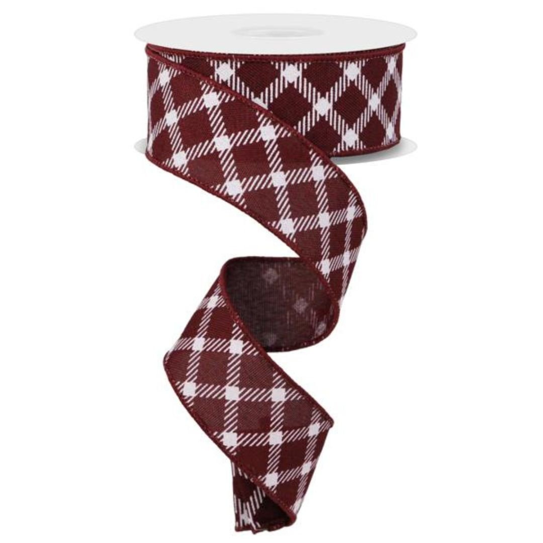 Burgundy Check Ribbon - My Christmas