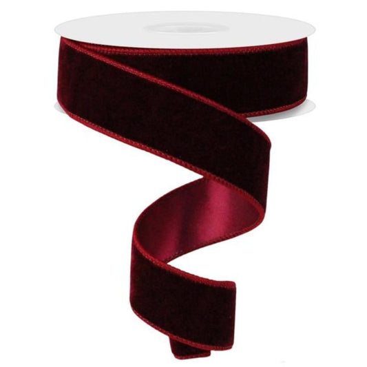 Burgundy Deluxe Velvet Ribbon with Satin Backing - 1.5" wide - My Christmas