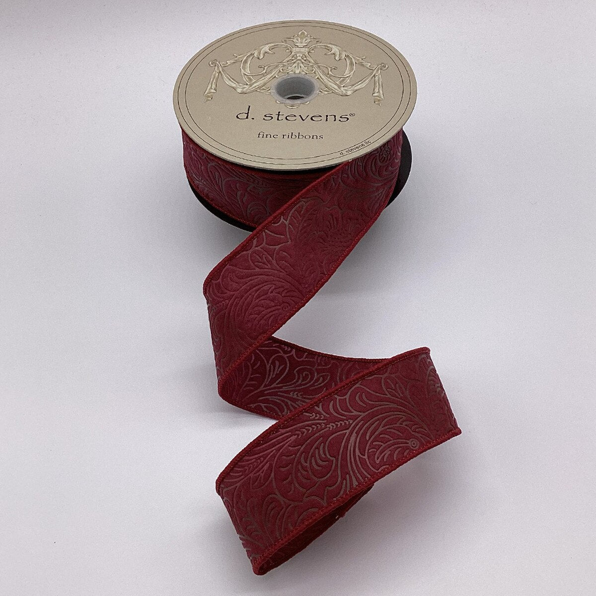 Burgundy Embossed Floral Ribbon - My Christmas