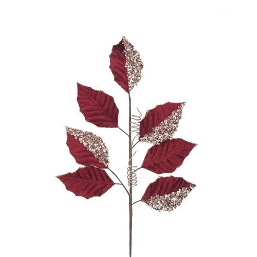 Burgundy Leaf Pick with Rose Gold Glitter Finish - My Christmas