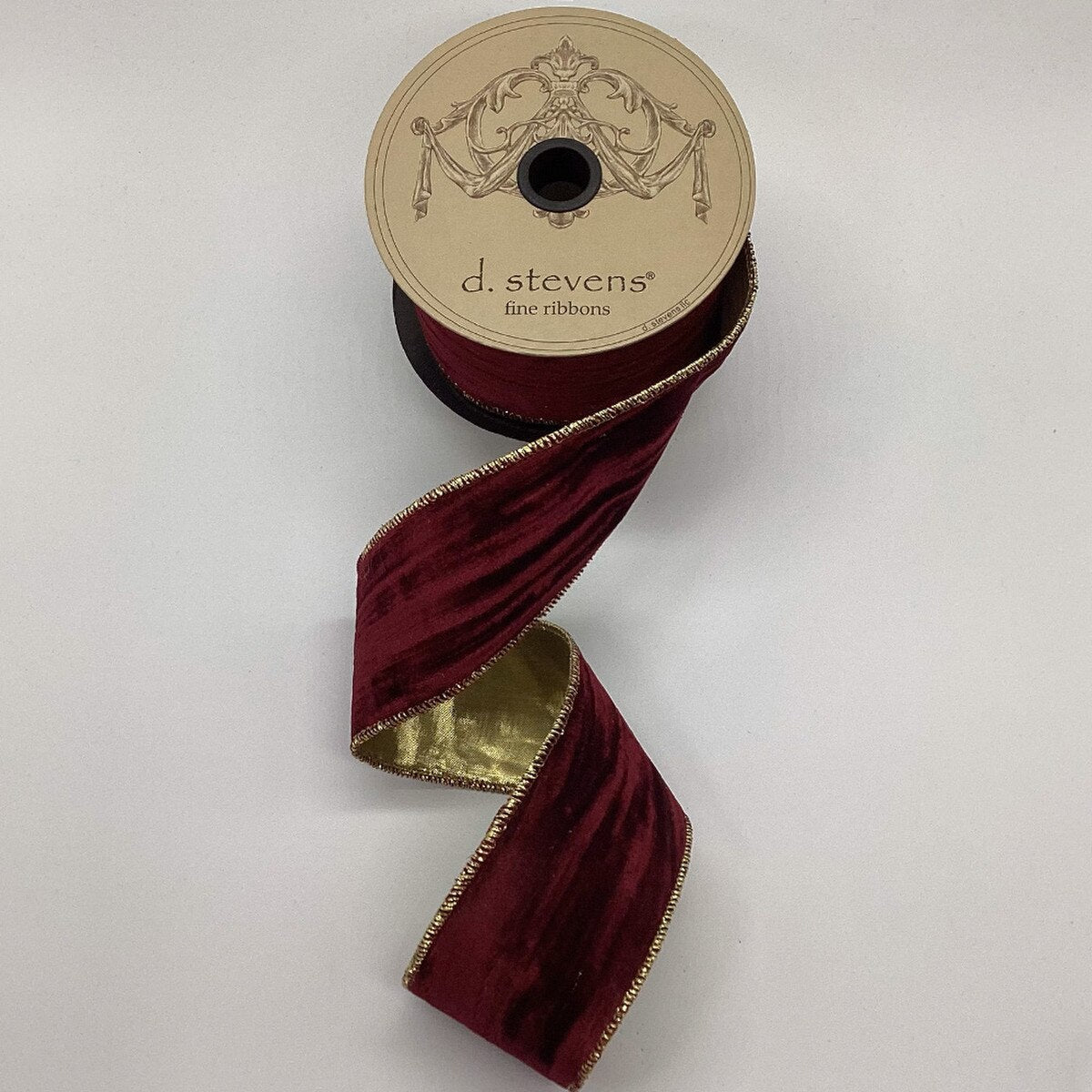 Burgundy Marble Velvet Ribbon with Gold Backing - 2.5 inch - My Christmas