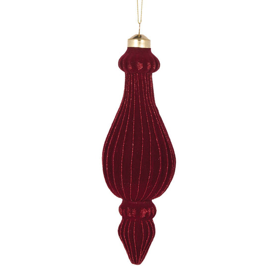 Burgundy Velvet Ribbed Finial - My Christmas