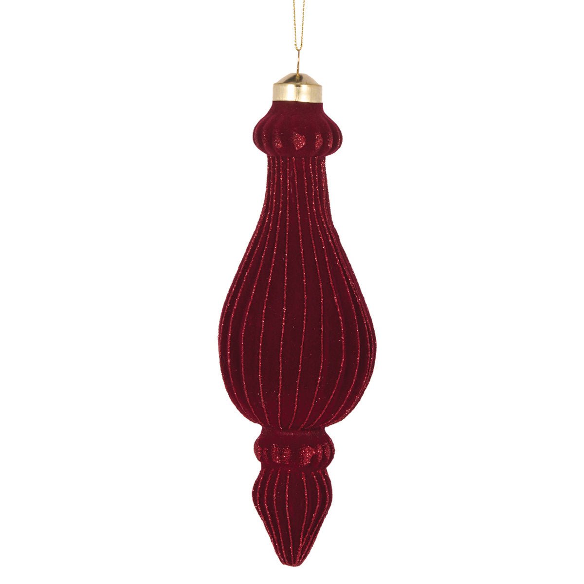 Burgundy Velvet Ribbed Finial - My Christmas