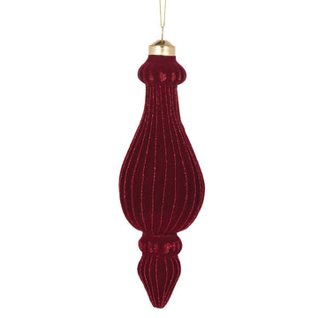 Burgundy Velvet Ribbed Finial - My Christmas