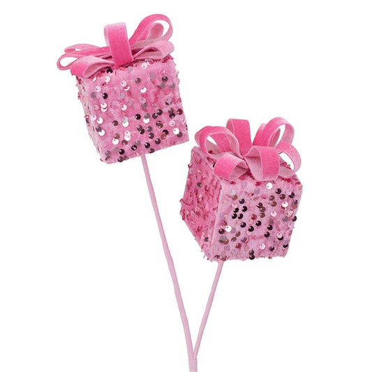 Candy Pink Sequin Gift Box Pick - My Christmas