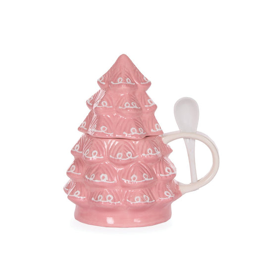 Ceramic Pastel Pink Tree Mug and Spoon - My Christmas