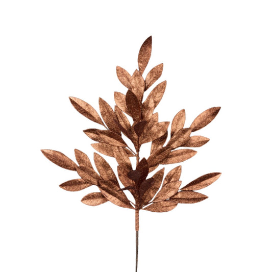 Copper Glitter Bay Leaf Spray - My Christmas