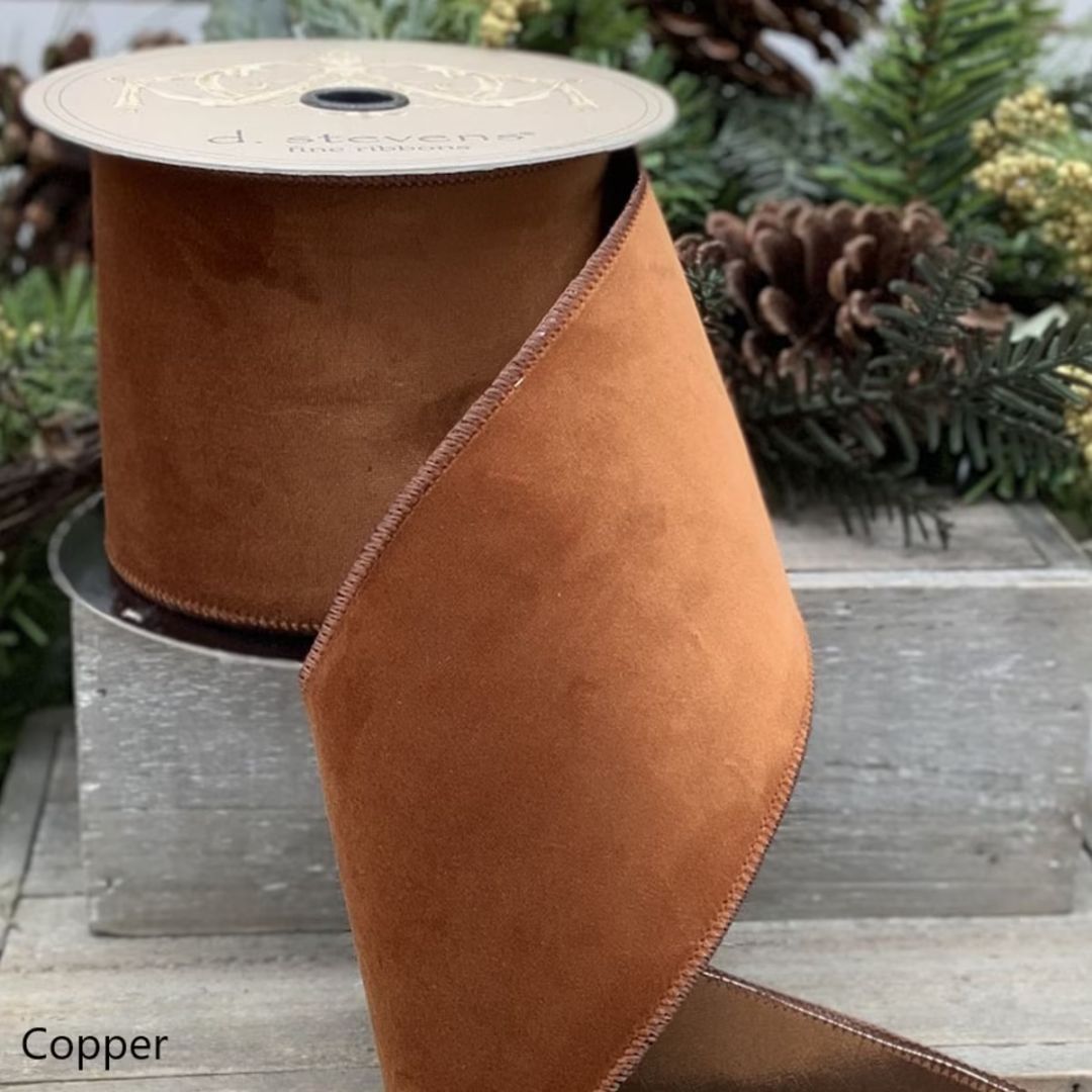 Copper Velvet Ribbon with Taffeta Backing - My Christmas