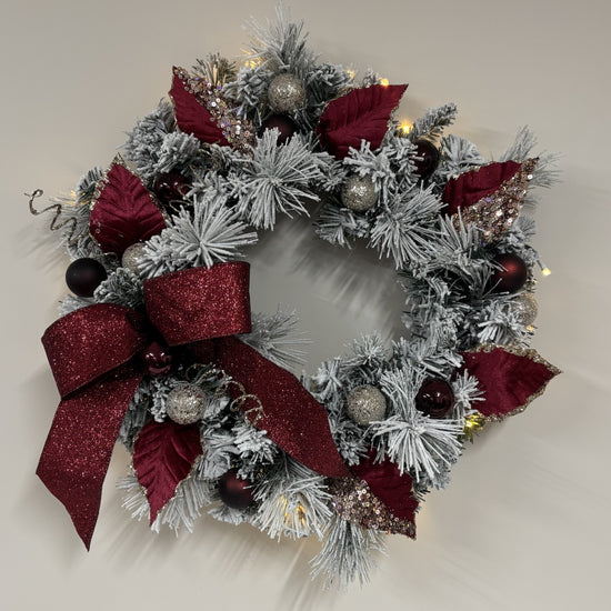 Cranberry Cocktail on Flocked Wreath - My Christmas