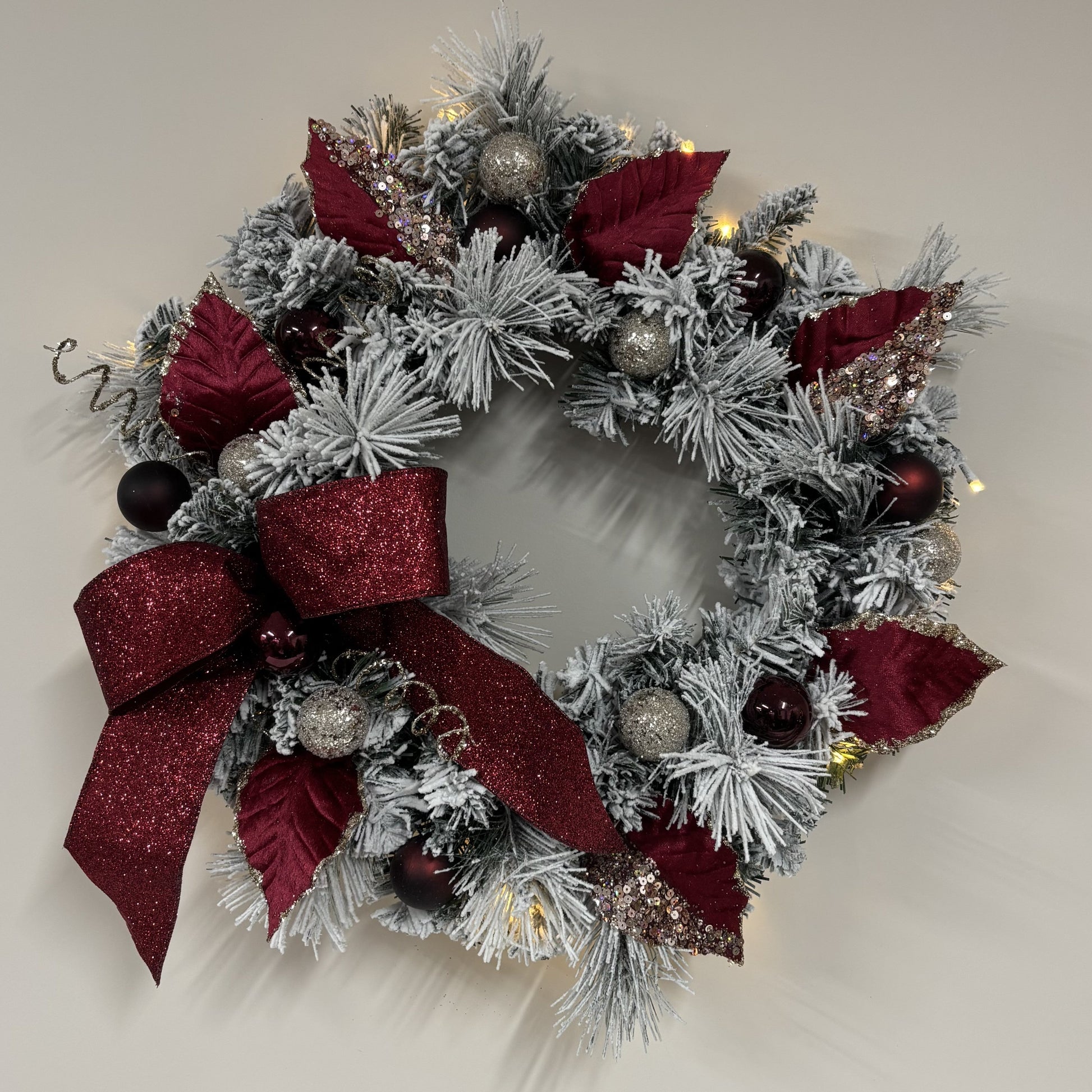 Cranberry Cocktail on Flocked Wreath - My Christmas