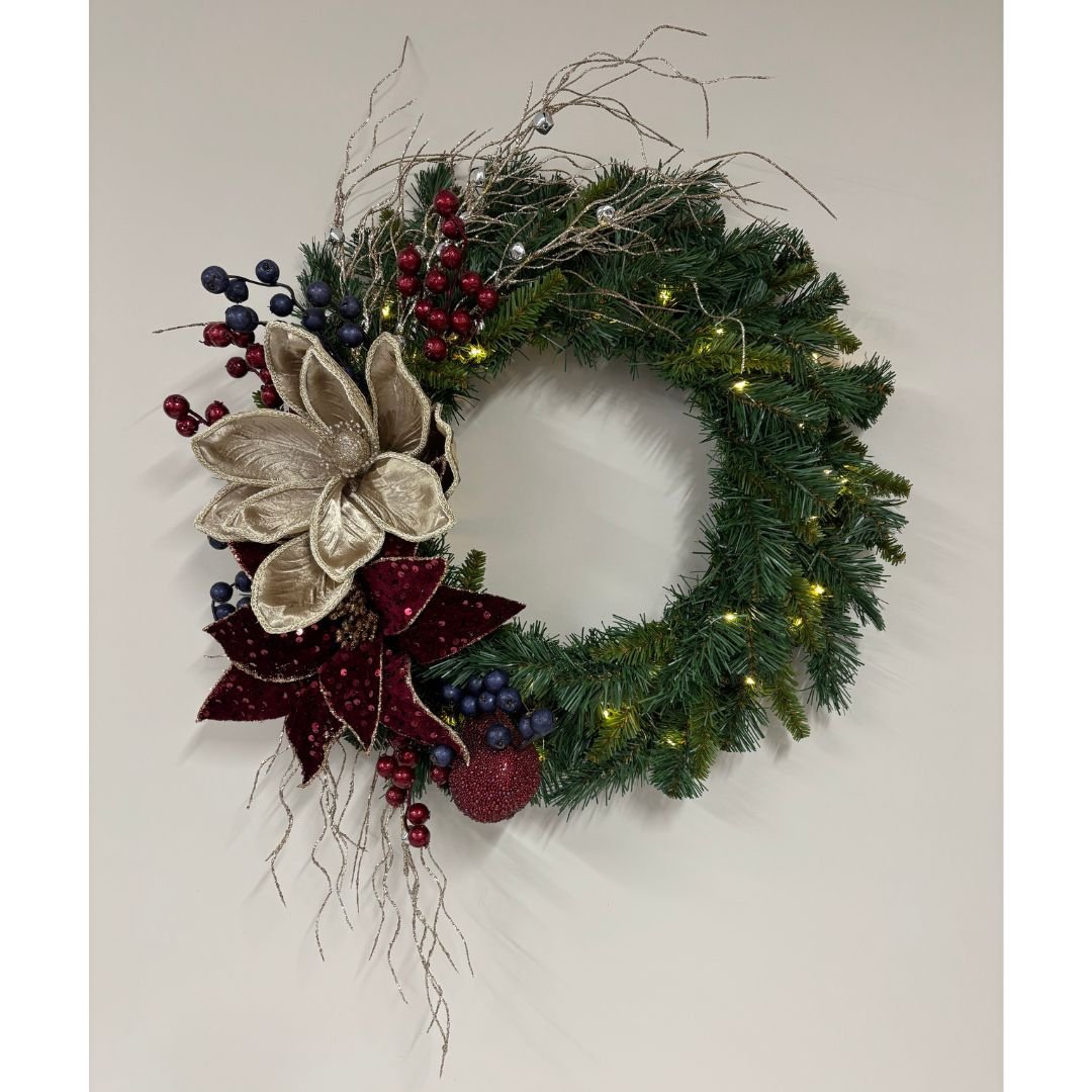 Cranberry Cocktail on Green Wreath - My Christmas