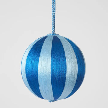 Dark Blue & Blue Silk Stripe Bauble - Medium - My Christmas