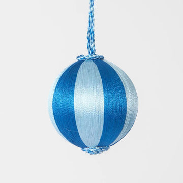 Dark Blue & Blue Silk Stripe Bauble - Small - My Christmas