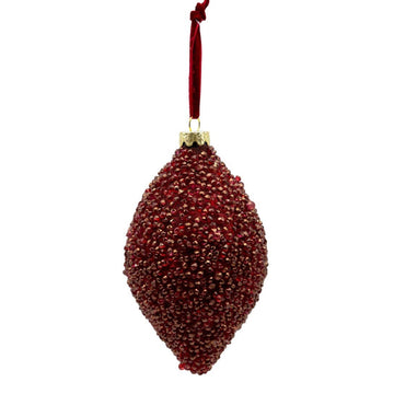 Deep Red Beaded Long Drop Ornament - My Christmas