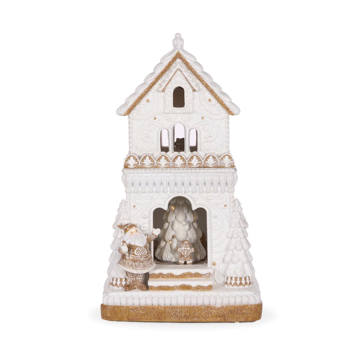 Elaborate LED Gingerbread House with Santa - My Christmas