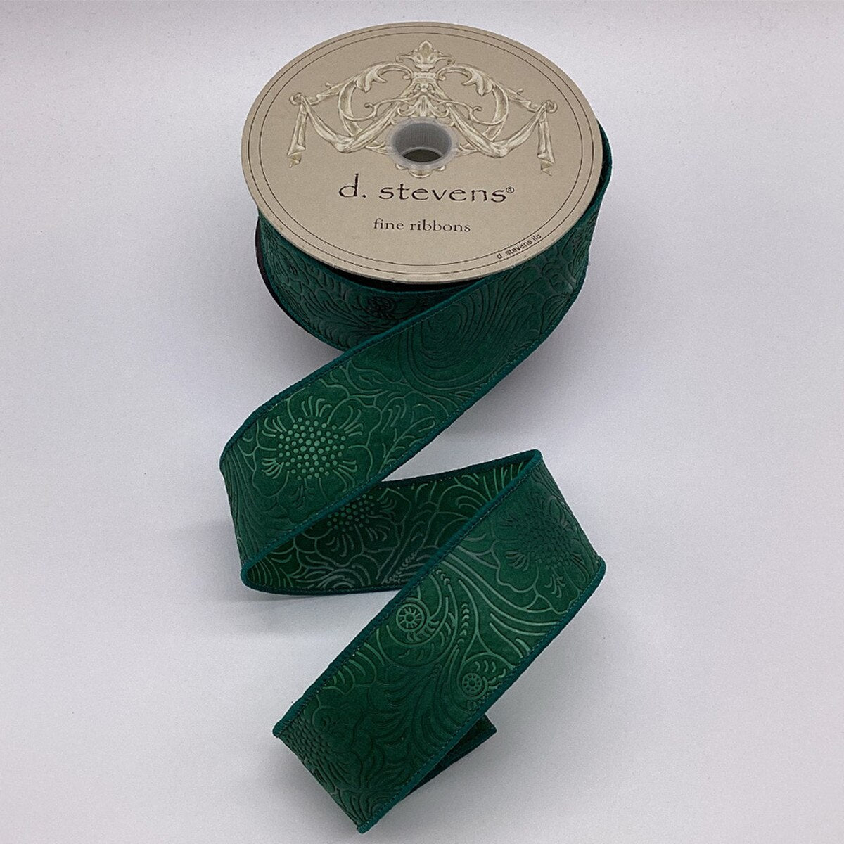 Emerald Green Embossed Floral Ribbon - My Christmas