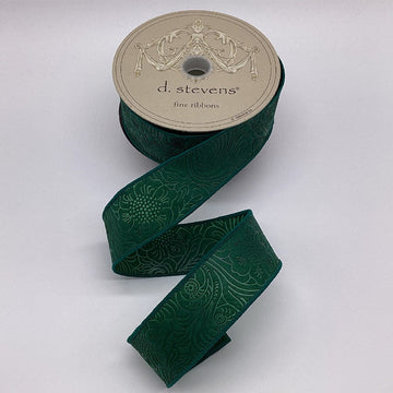 Emerald Green Embossed Floral Ribbon - My Christmas
