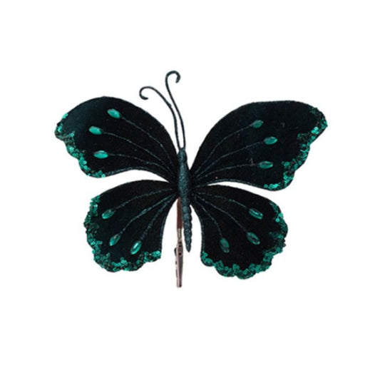 Emerald Green Velvet Jewel Butterfly with Clip - My Christmas