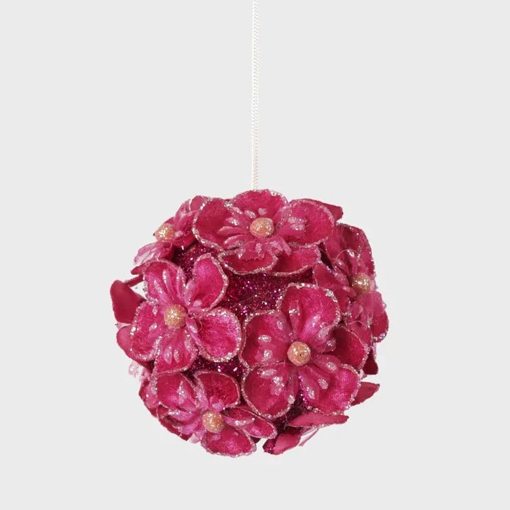 Fuchsia Glitter Hydrangea Bauble - My Christmas