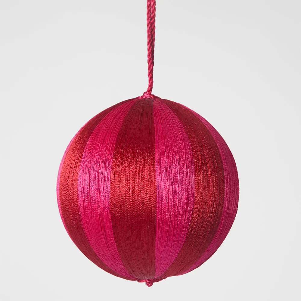 Fuchsia & Red Silk Stripe Bauble - Medium - My Christmas