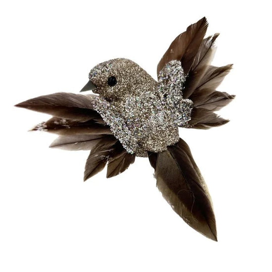 Gold and Brown Flying Bird w/Clip - My Christmas