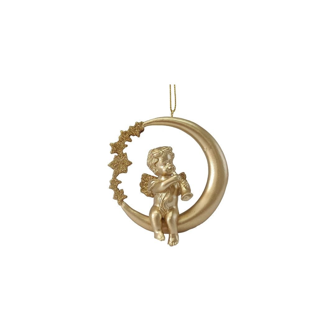 Gold Moon Cherub Ornament - Assorted - My Christmas