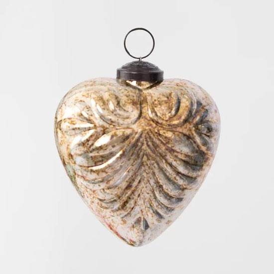 Gold Pattern Heart Glass Ornament - My Christmas
