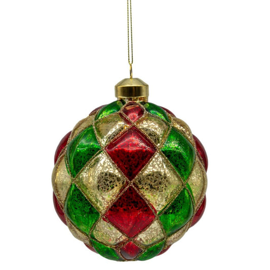 Gold, Red and Green Harlequin Bauble - My Christmas