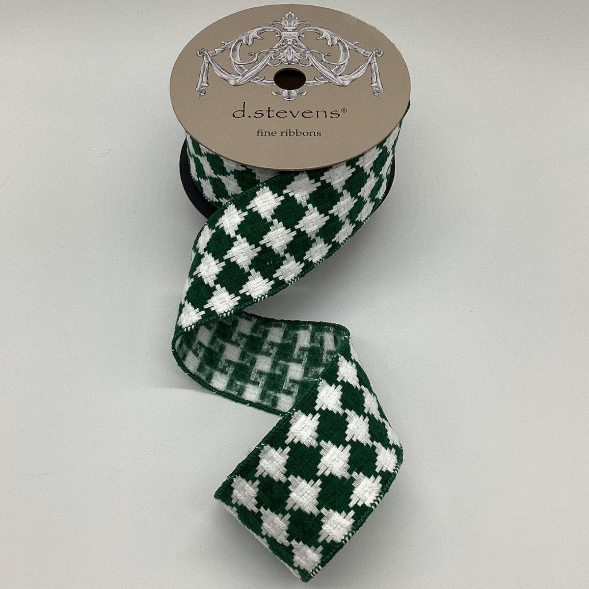 Green and White Knit Check Ribbon - My Christmas