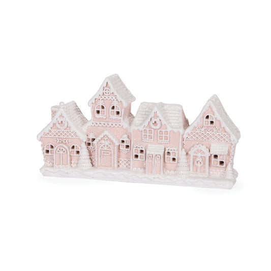 LED Piped Pink Gingerbread Village - My Christmas