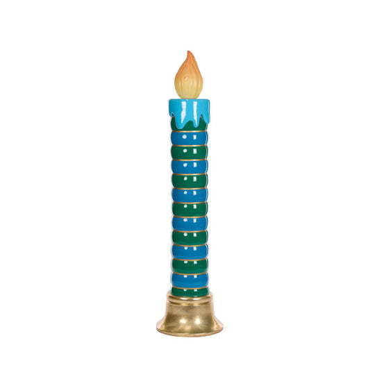 LED Teal and Blue Ribbed Candle - My Christmas