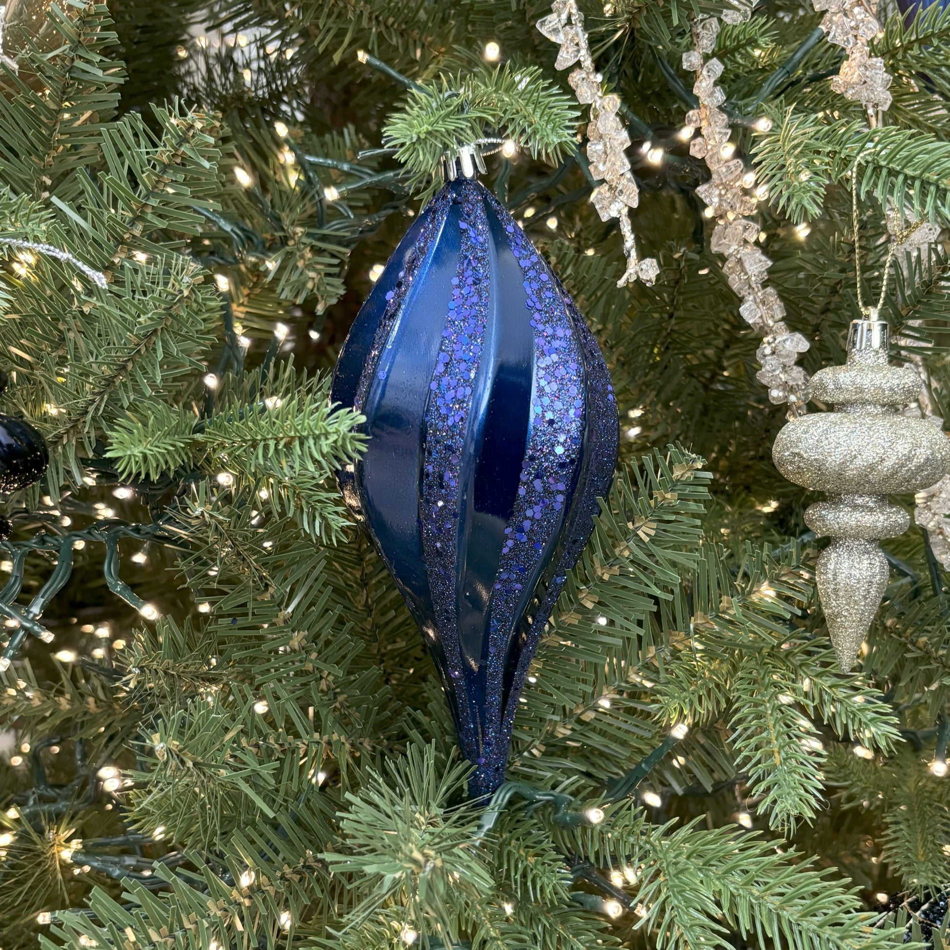 Midnight Blue Glitter Swirl Drop Ornament - 20cm - My Christmas