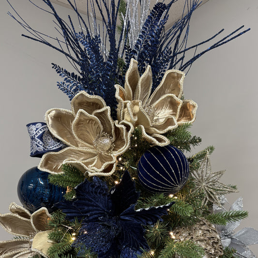 Midnight Blue Velvet Striped Bauble - My Christmas