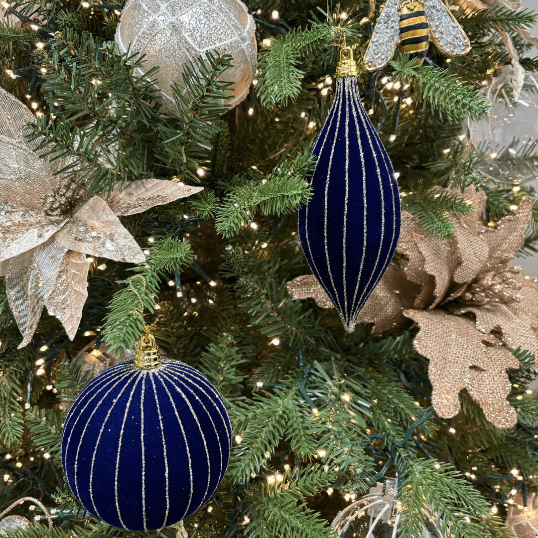 Midnight Blue Velvet Striped Shuttle Ornament - My Christmas