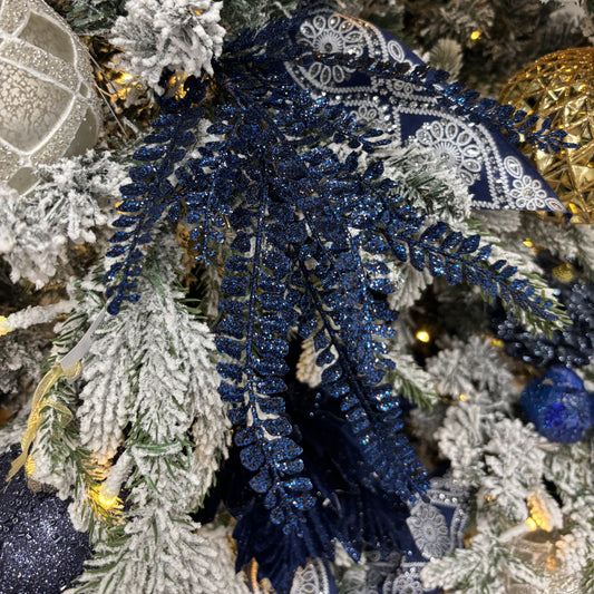 Navy Blue Glitter Fern Spray - My Christmas