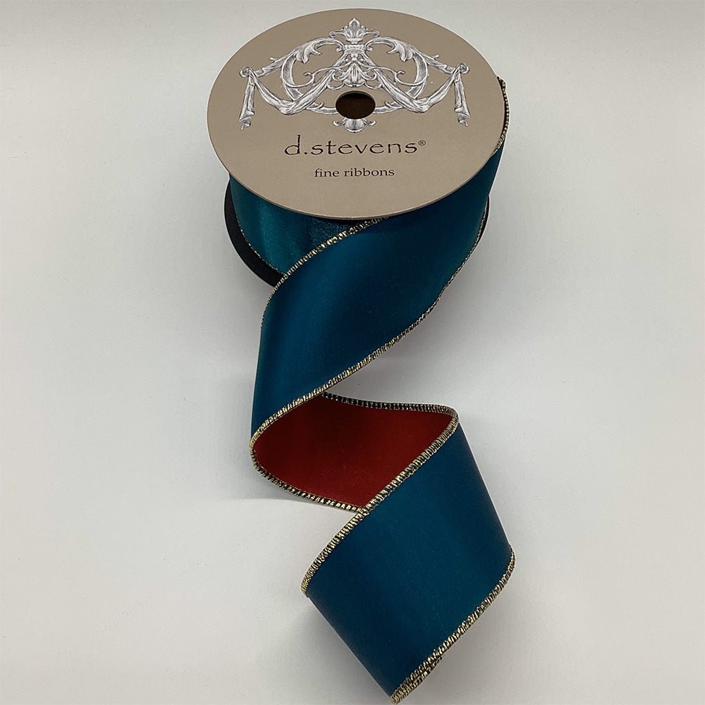 Peacock with Burgundy Back Double Sided Ribbon - 2.5inch - My Christmas