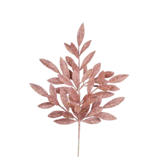 Pink Glitter Bay Leaf Spray - My Christmas