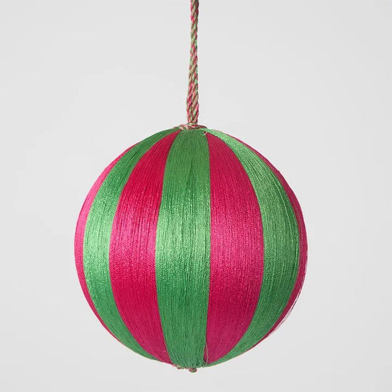 Pink & Green Silk Stripe Bauble - Medium - My Christmas