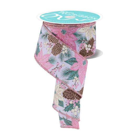 Pink Poinsettia and Pinecone Ribbon - My Christmas